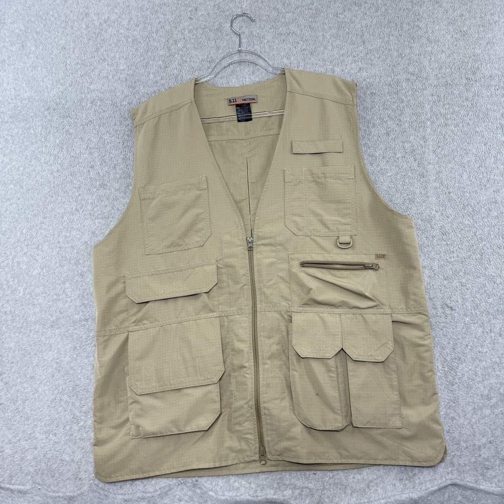 511 Tactical Vest Mens XL Khaki Utility Cargo Zip Pockets Fishing Hunting Safari